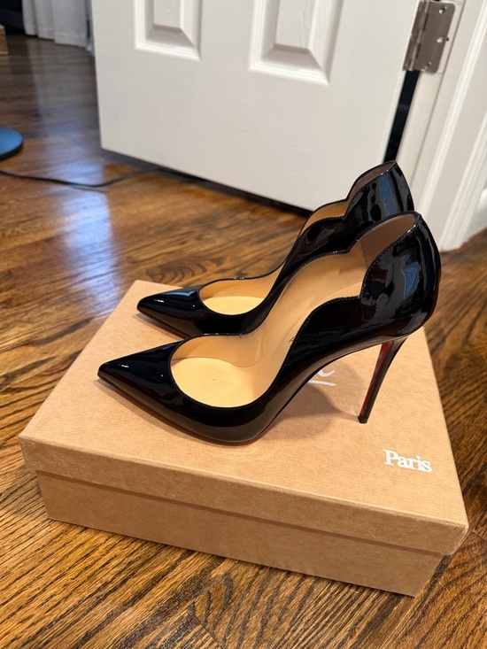 Christian Louboutin Shoes - Christian Louboutin Black Patent Pointed Scalloped Stiletto Pumps